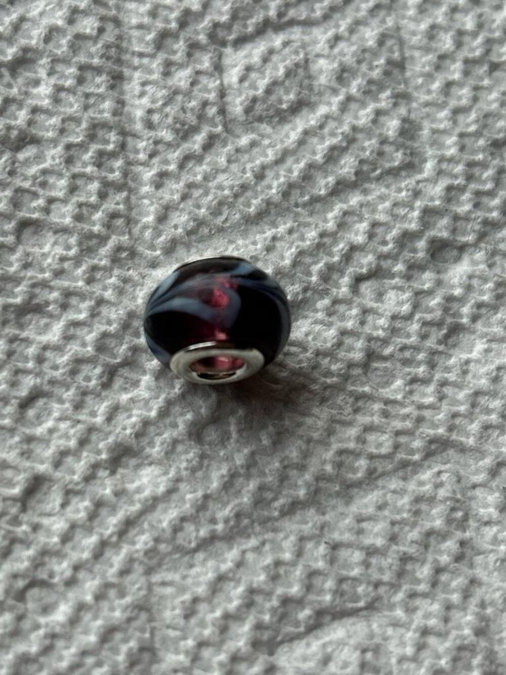 925 Sterling Silver Glass Charm Beads Purple And White Set of 5